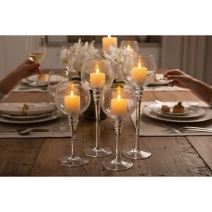 Pfaltzgraff Crackled Glass Candle Holders. set of 4-graduated heights (12"-8 in)